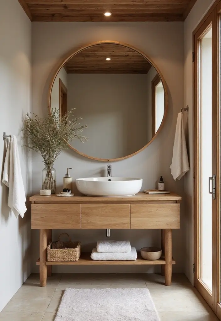 25+ Small Bathroom Vanity Ideas for Every Style 24 25+ Small Bathroom Vanity Ideas for Every Style - 24. Spa-Inspired Wooden Vanity