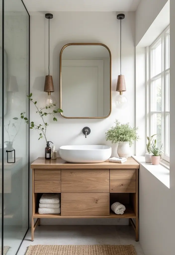 25+ Small Bathroom Vanity Ideas for Every Style 25 25+ Small Bathroom Vanity Ideas for Every Style - 25. Chic Open Shelf Vanity