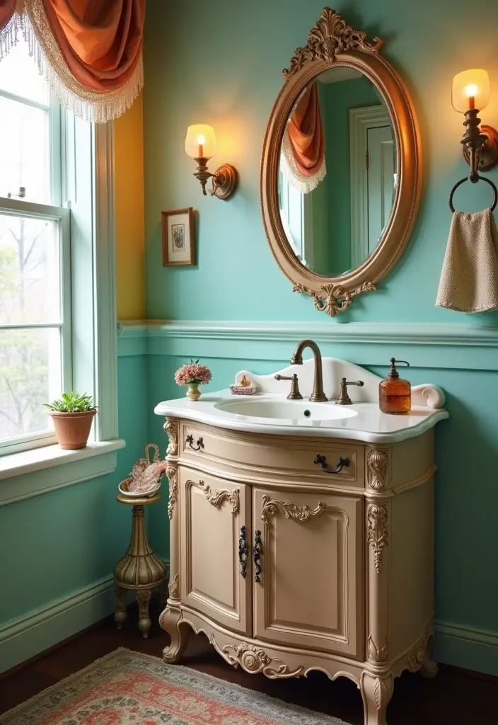 25+ Small Bathroom Vanity Ideas for Every Style 4 25+ Small Bathroom Vanity Ideas for Every Style - 4. Vintage Chic Vanity