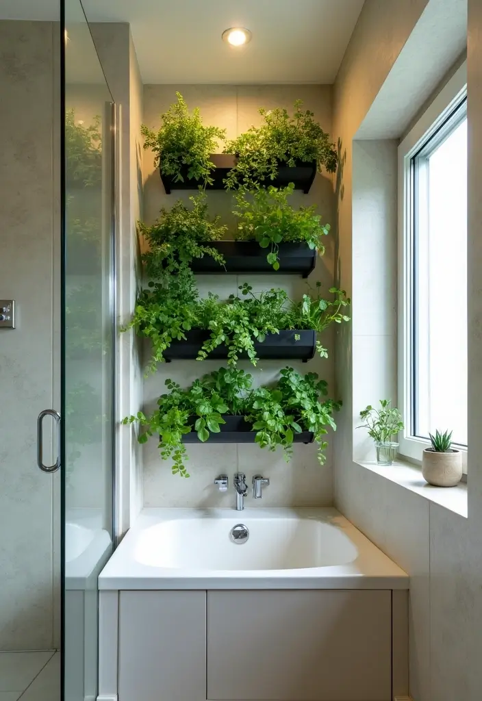 25+ Small Space Bathroom Design Ideas That Maximize Every Inch 10 25+ Small Space Bathroom Design Ideas That Maximize Every Inch - 10. Vertical Garden Displays