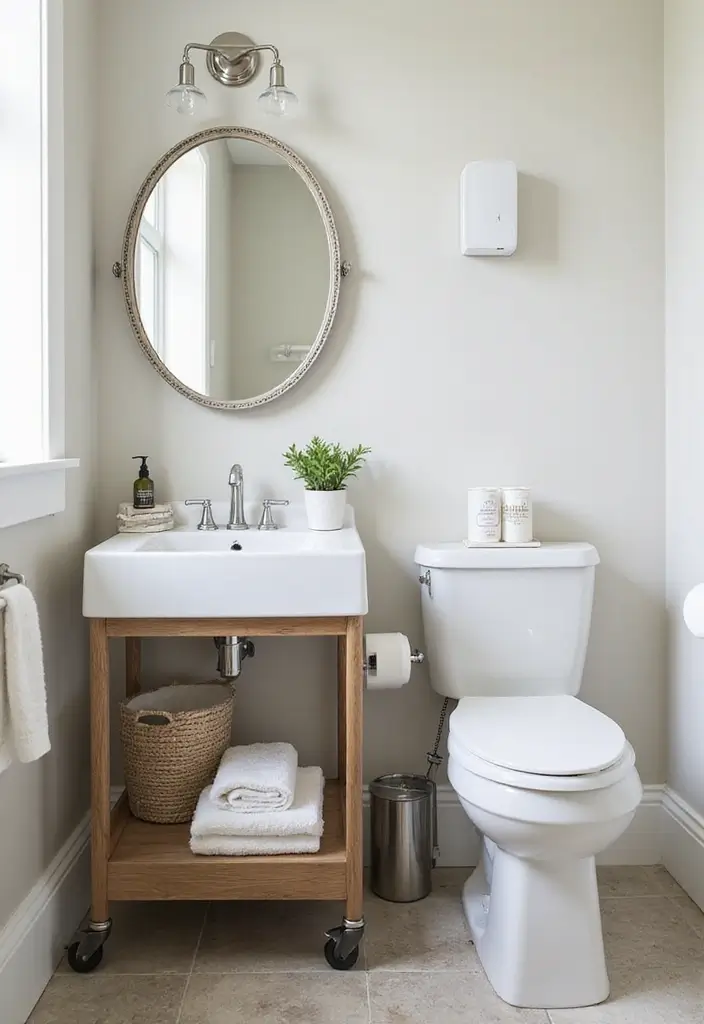 25+ Small Space Bathroom Design Ideas That Maximize Every Inch 17 25+ Small Space Bathroom Design Ideas That Maximize Every Inch - 17. Portable Storage Options