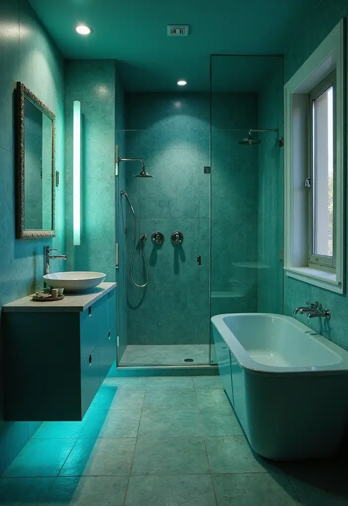 25+ Teal Bathroom Ideas for a Fresh Touch 10 25+ Teal Bathroom Ideas for a Fresh Touch - 10. Teal Lighting Fixtures