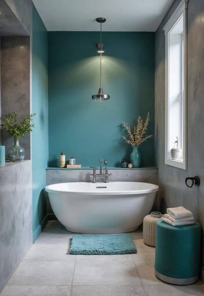 25+ Teal Bathroom Ideas for a Fresh Touch 11 25+ Teal Bathroom Ideas for a Fresh Touch - 11. Teal and Gray Harmony