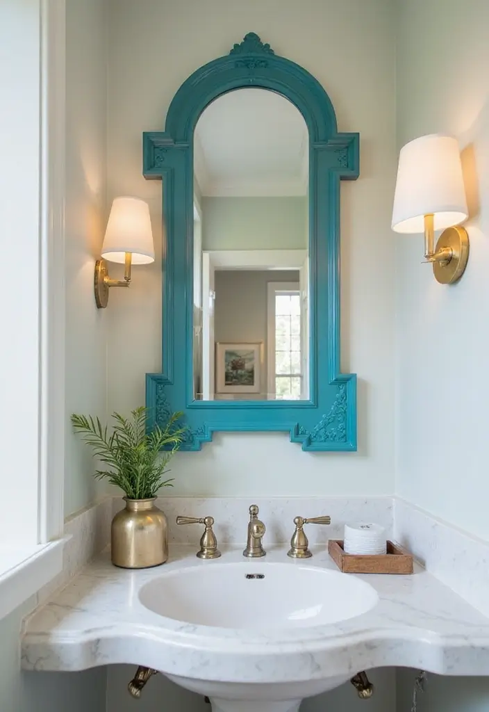 25+ Teal Bathroom Ideas for a Fresh Touch 13 25+ Teal Bathroom Ideas for a Fresh Touch - 13. Teal Mirrors