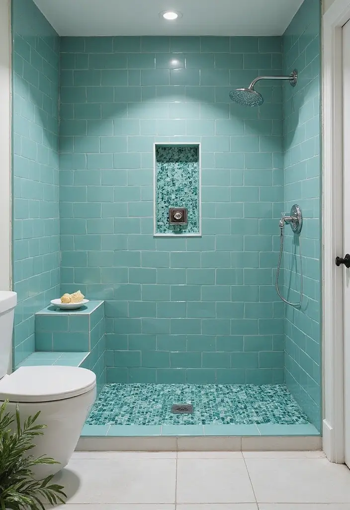 25+ Teal Bathroom Ideas for a Fresh Touch 14 25+ Teal Bathroom Ideas for a Fresh Touch - 14. Teal Shower Spaces