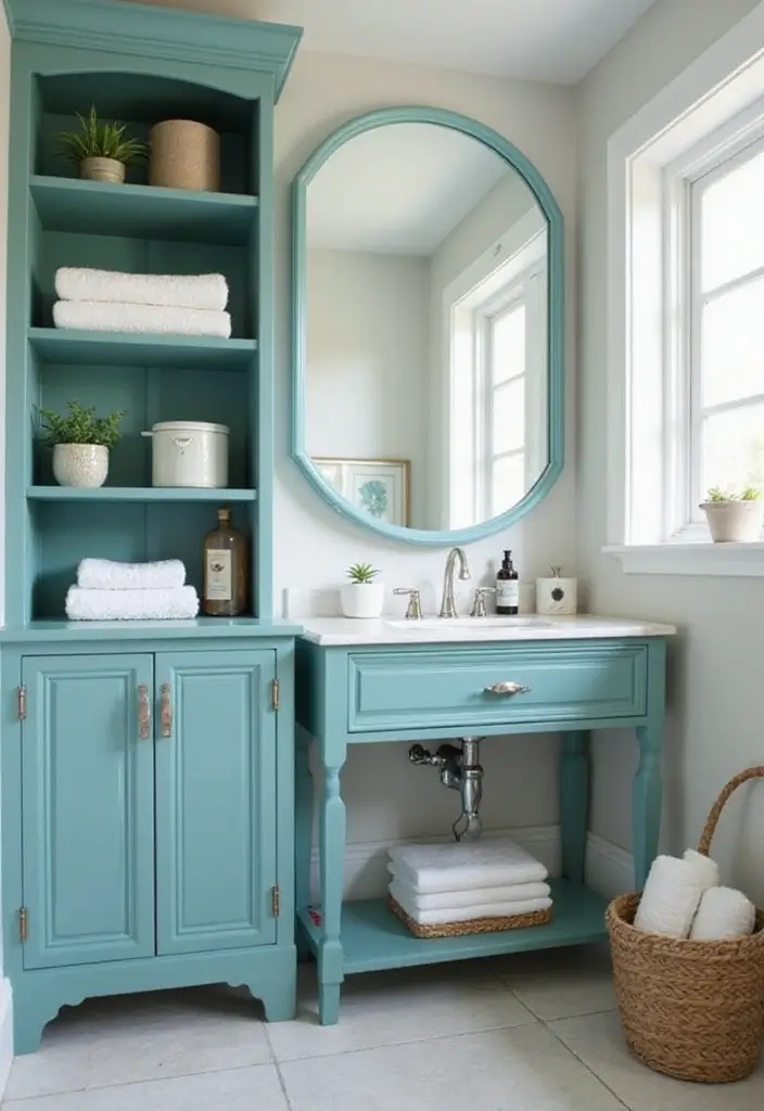 25+ Teal Bathroom Ideas for a Fresh Touch 15 25+ Teal Bathroom Ideas for a Fresh Touch - 15. Teal Wardrobe or Storage