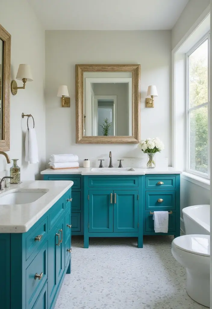 25+ Teal Bathroom Ideas for a Fresh Touch 19 25+ Teal Bathroom Ideas for a Fresh Touch - 19. Teal Bathroom Cabinets
