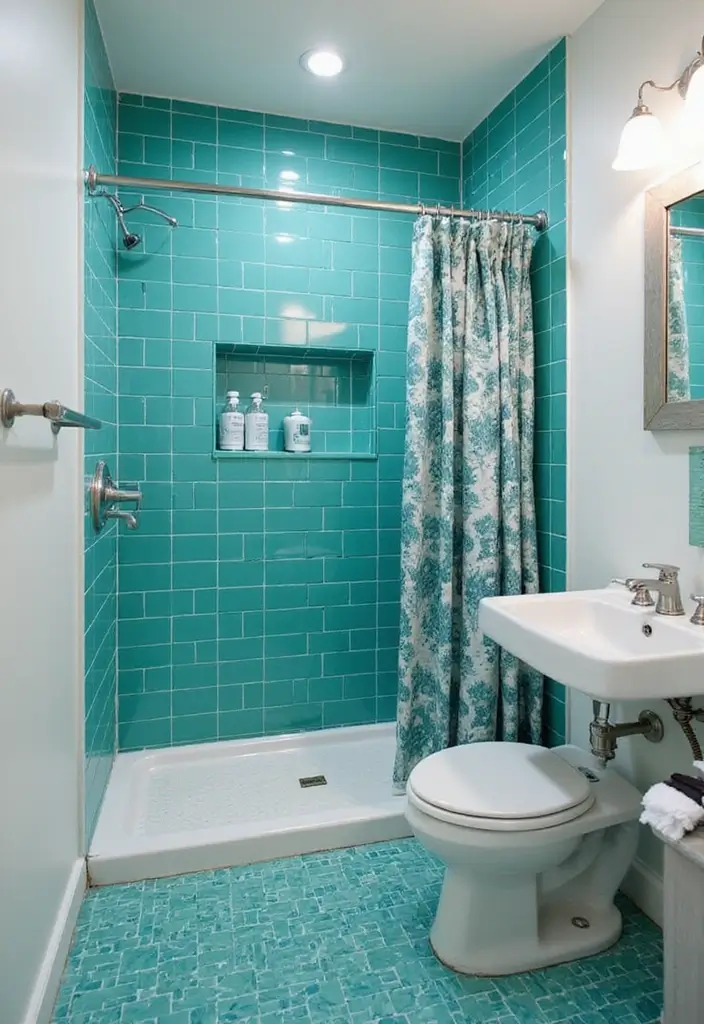 25+ Teal Bathroom Ideas for a Fresh Touch 2 25+ Teal Bathroom Ideas for a Fresh Touch - 2. Bold Teal Tiles