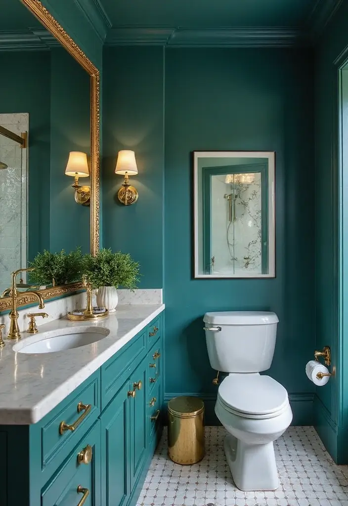 25+ Teal Bathroom Ideas for a Fresh Touch 20 25+ Teal Bathroom Ideas for a Fresh Touch - 20. Teal and Gold Glam