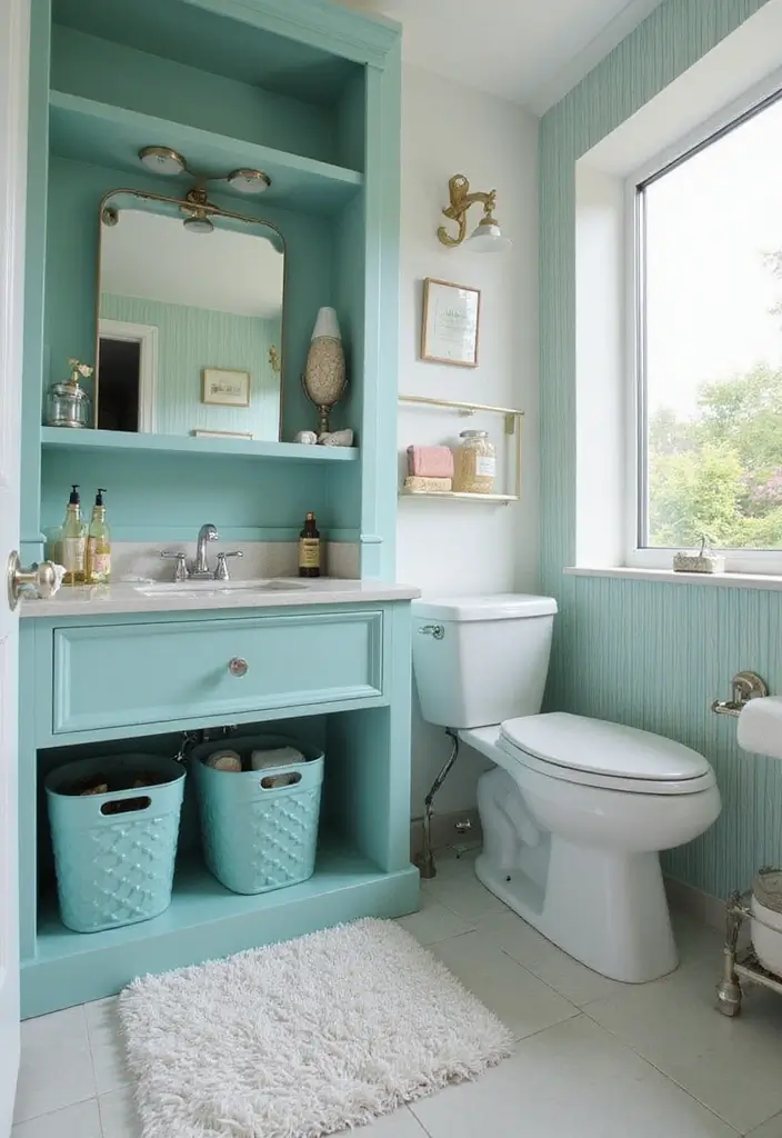 25+ Teal Bathroom Ideas for a Fresh Touch 21 25+ Teal Bathroom Ideas for a Fresh Touch - 21. Teal Storage Solutions
