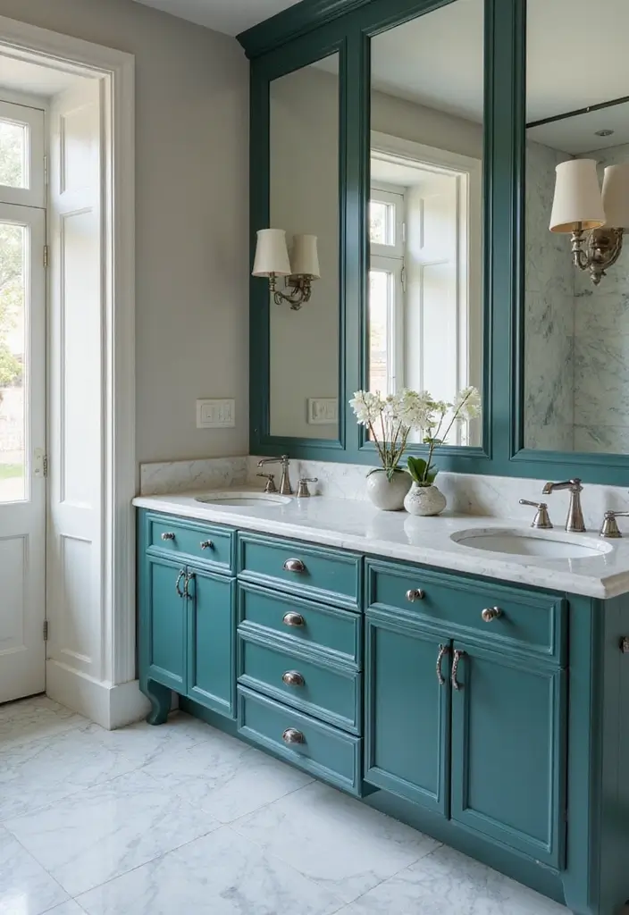 25+ Teal Bathroom Ideas for a Fresh Touch 22 25+ Teal Bathroom Ideas for a Fresh Touch - 22. Teal and Marble Elegance
