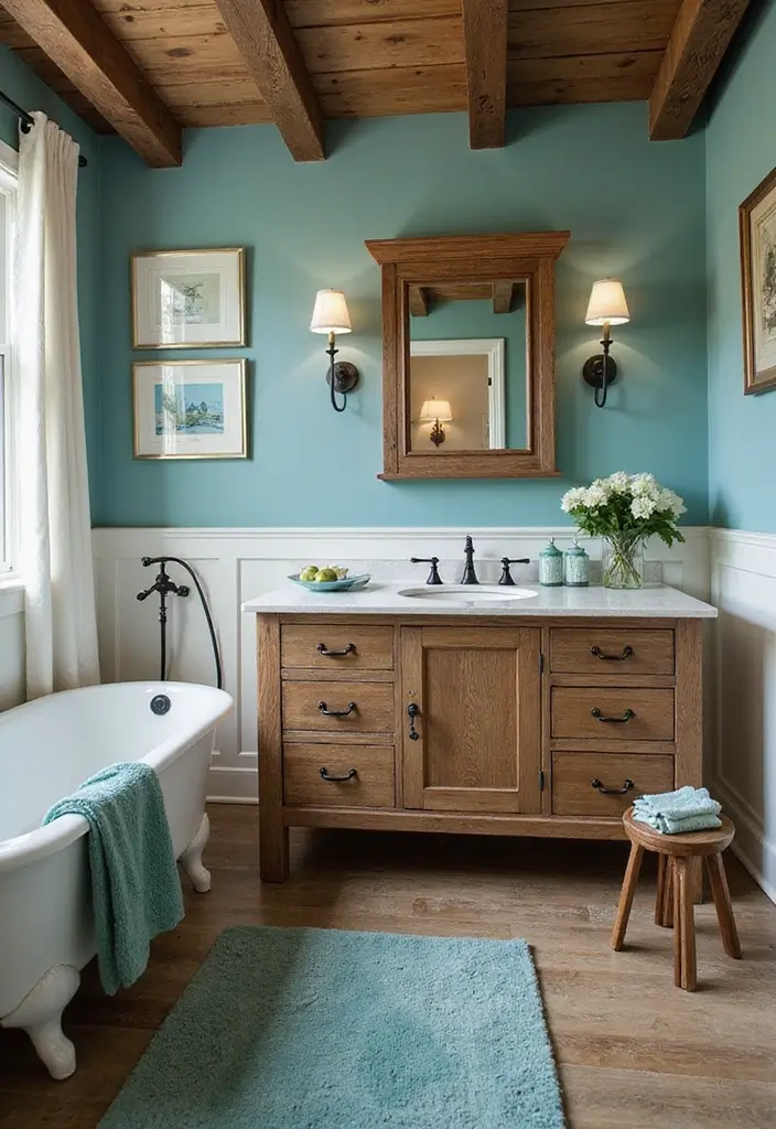 25+ Teal Bathroom Ideas for a Fresh Touch 24 25+ Teal Bathroom Ideas for a Fresh Touch - 24. Teal with Rustic Charm