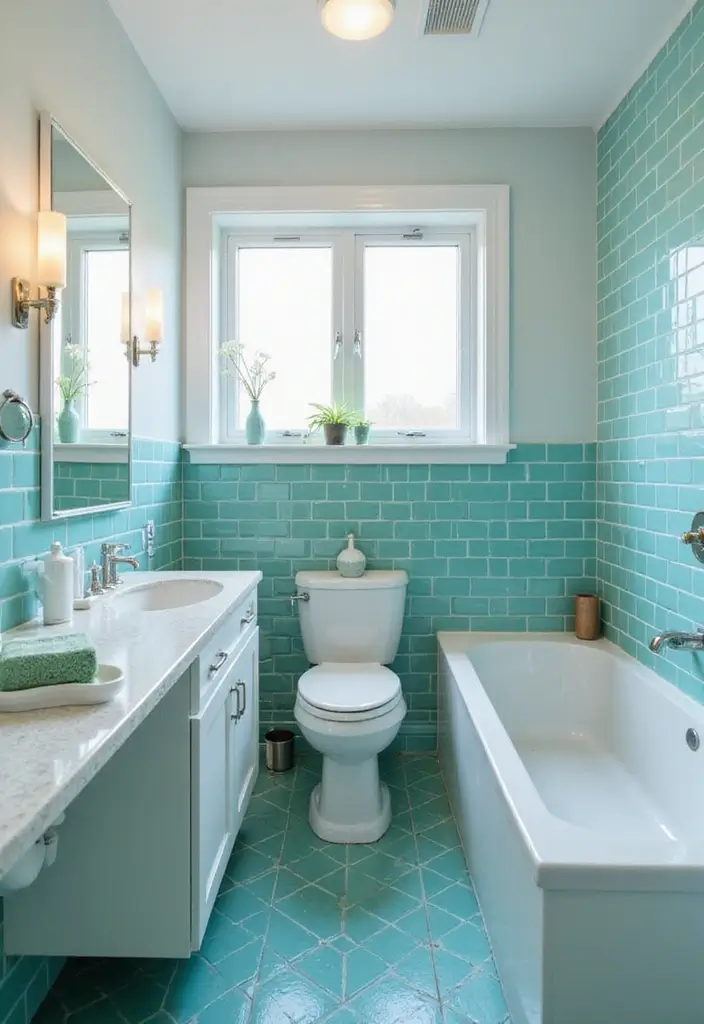 25+ Teal Bathroom Ideas for a Fresh Touch 6 25+ Teal Bathroom Ideas for a Fresh Touch - 6. Teal and White Contrast