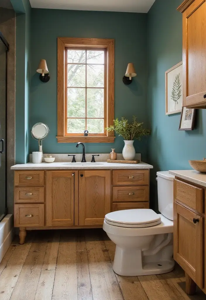 25+ Teal Bathroom Ideas for a Fresh Touch 8 25+ Teal Bathroom Ideas for a Fresh Touch - 8. Teal Accents with Natural Wood