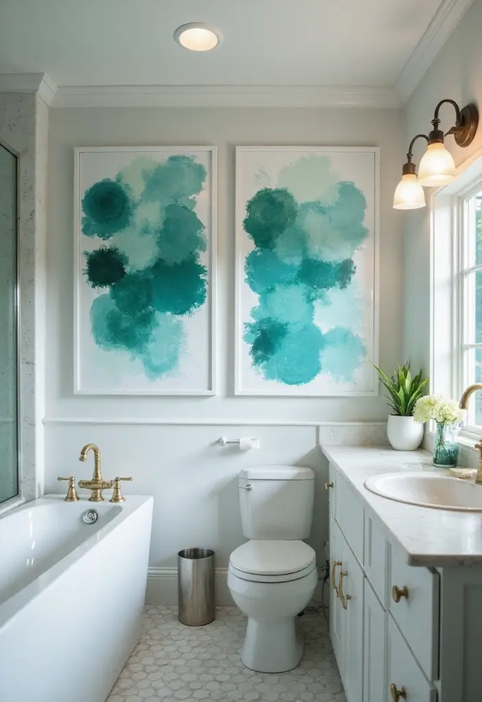 25+ Teal Bathroom Ideas for a Fresh Touch 9 25+ Teal Bathroom Ideas for a Fresh Touch - 9. Teal-Inspired Art