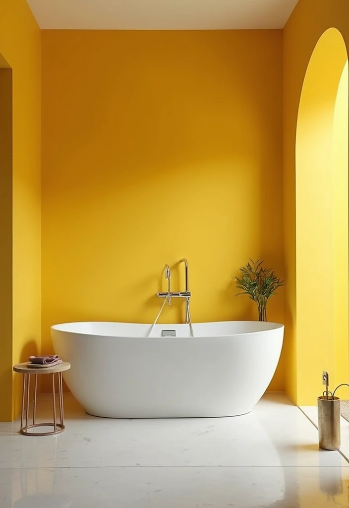 25+ Yellow Bathroom Ideas That Brighten Your Space 15 25+ Yellow Bathroom Ideas That Brighten Your Space - 15. Yellow Accent Wall