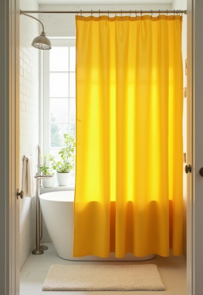25+ Yellow Bathroom Ideas That Brighten Your Space 19 25+ Yellow Bathroom Ideas That Brighten Your Space - 19. Yellow Shower Curtains