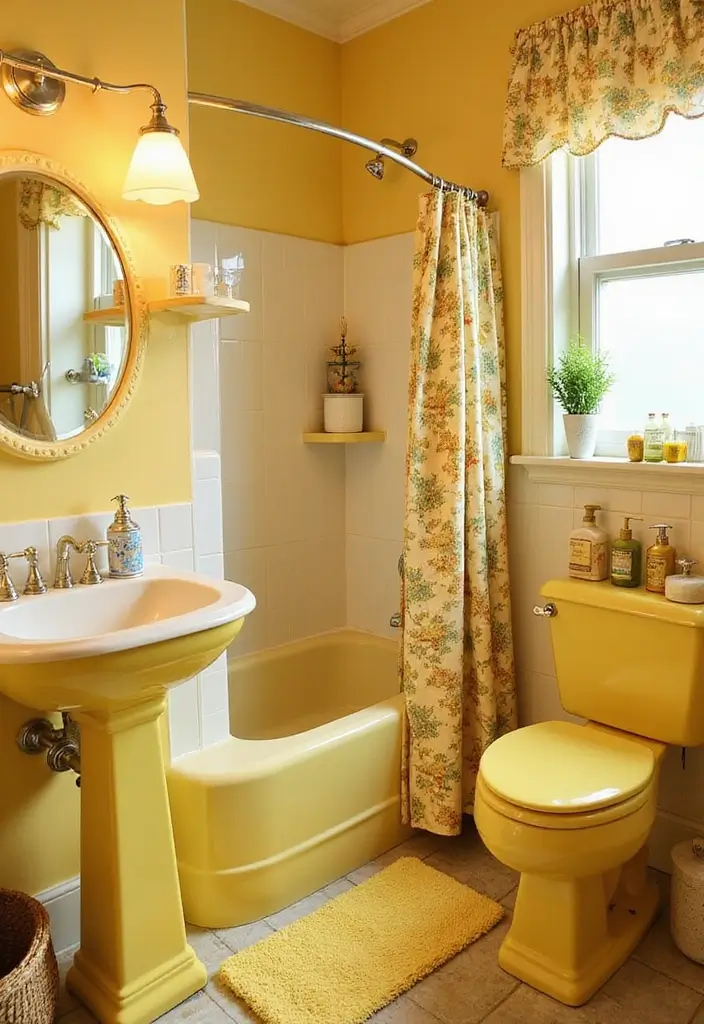 25+ Yellow Bathroom Ideas That Brighten Your Space 2 25+ Yellow Bathroom Ideas That Brighten Your Space - 2. Vintage Yellow Accessories