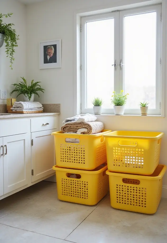 25+ Yellow Bathroom Ideas That Brighten Your Space 20 25+ Yellow Bathroom Ideas That Brighten Your Space - 20. Yellow Storage Baskets