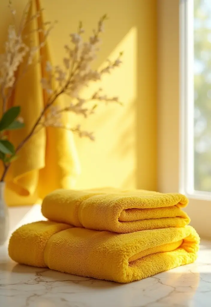 25+ Yellow Bathroom Ideas That Brighten Your Space 21 25+ Yellow Bathroom Ideas That Brighten Your Space - 21. Yellow Towel Sets