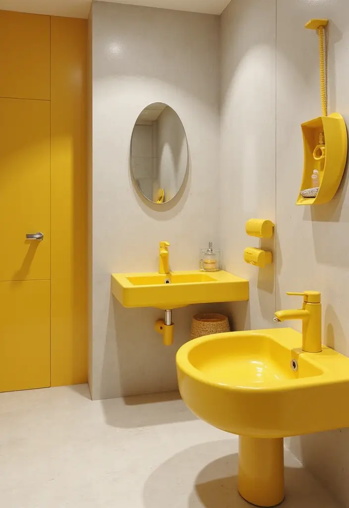 25+ Yellow Bathroom Ideas That Brighten Your Space 22 25+ Yellow Bathroom Ideas That Brighten Your Space - 22. Unique Yellow Fixtures