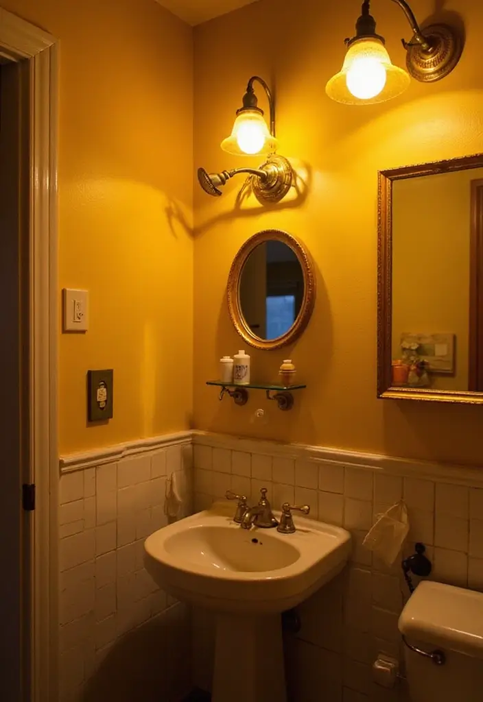 25+ Yellow Bathroom Ideas That Brighten Your Space 24 25+ Yellow Bathroom Ideas That Brighten Your Space - 24. Vintage Yellow Lighting
