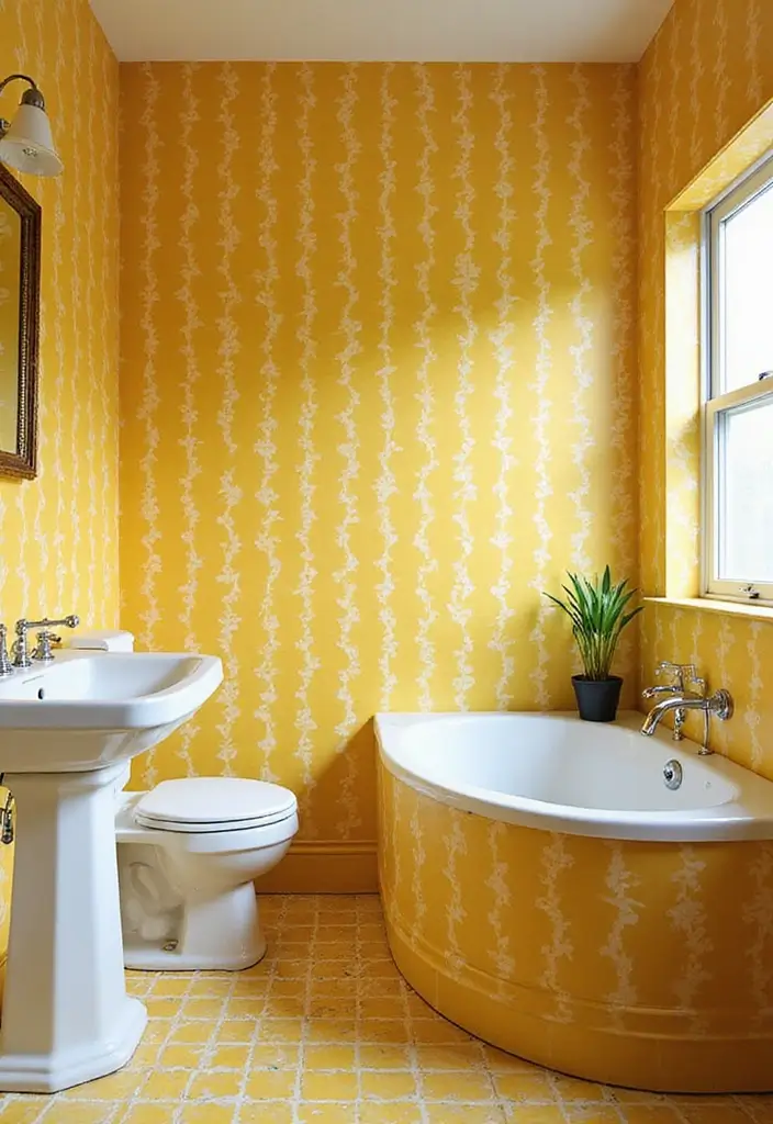 25+ Yellow Bathroom Ideas That Brighten Your Space 25 25+ Yellow Bathroom Ideas That Brighten Your Space - 25. Bold Yellow Patterns