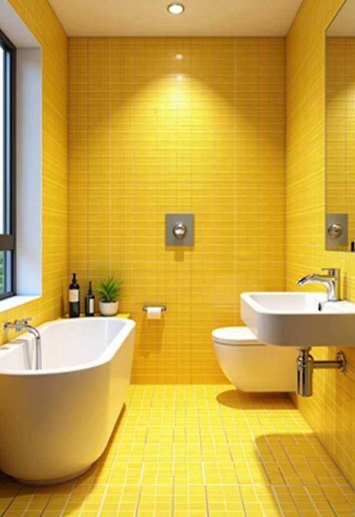 25+ Yellow Bathroom Ideas That Brighten Your Space 3 25+ Yellow Bathroom Ideas That Brighten Your Space - 3. Bright Yellow Tile Designs