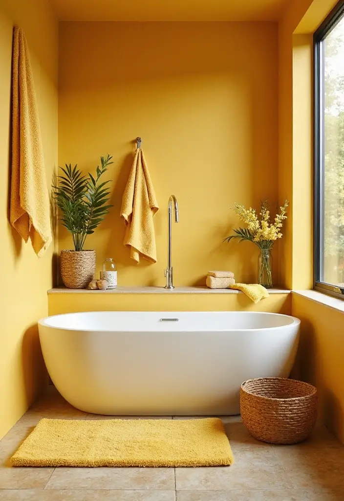 25+ Yellow Bathroom Ideas That Brighten Your Space 6 25+ Yellow Bathroom Ideas That Brighten Your Space - 6. Mixing Textures in Yellow