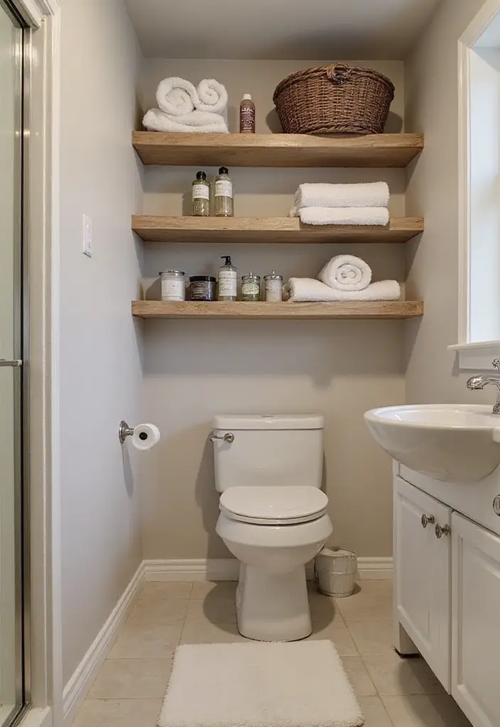 30+ Basement Bathroom Ideas That Actually Work 12 30+ Basement Bathroom Ideas That Actually Work - 12. Open Shelving for Easy Access