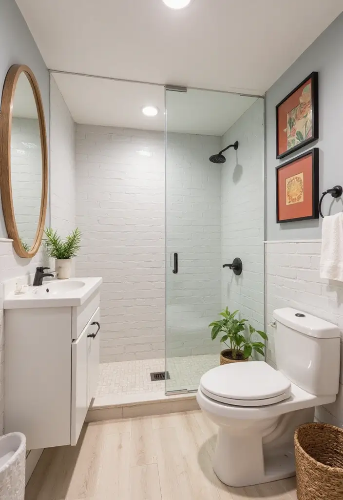 30+ Basement Bathroom Ideas That Actually Work 16 30+ Basement Bathroom Ideas That Actually Work - 16. Minimalist Color Splash