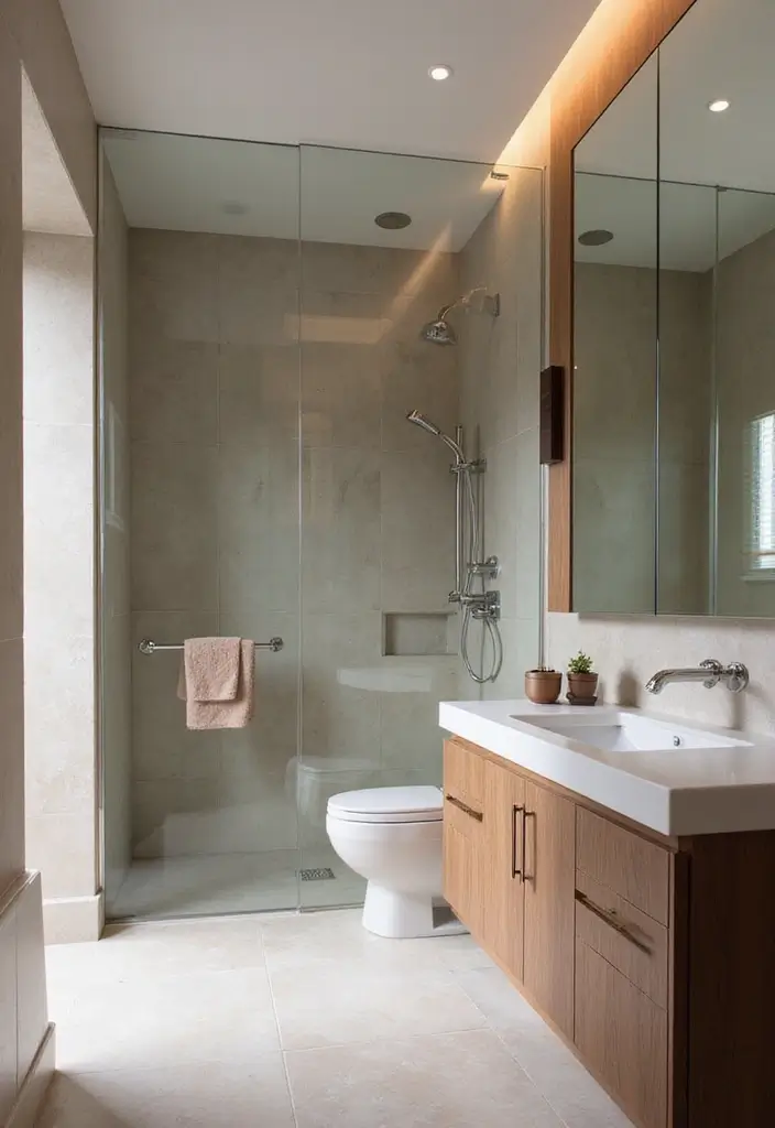 30+ Basement Bathroom Ideas That Actually Work 17 30+ Basement Bathroom Ideas That Actually Work - 17. Clever Use of Mirrors