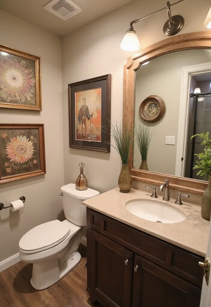 30+ Basement Bathroom Ideas That Actually Work 19 30+ Basement Bathroom Ideas That Actually Work - 19. Personalized Art Display