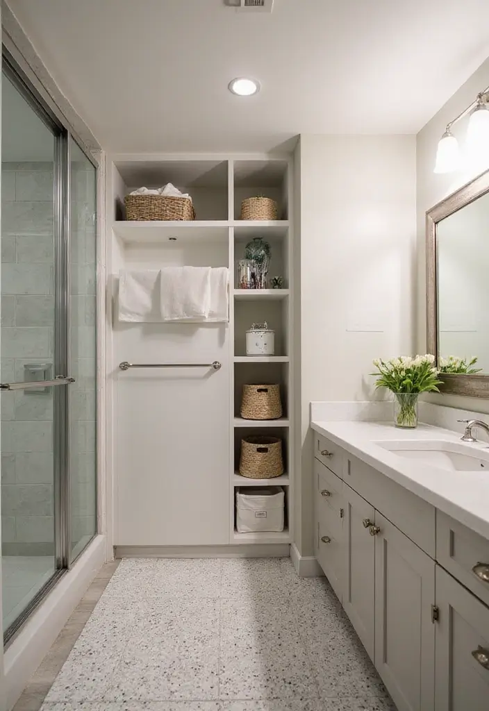 30+ Basement Bathroom Ideas That Actually Work 25 30+ Basement Bathroom Ideas That Actually Work - 25. Customized Storage Solutions