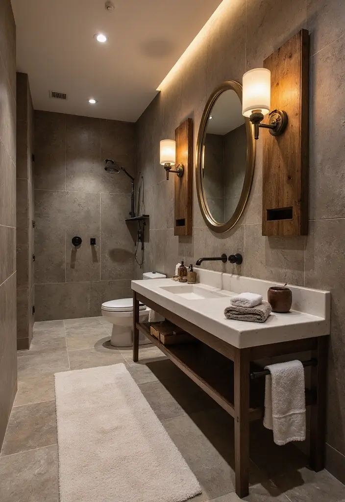 30+ Basement Bathroom Ideas That Actually Work 26 30+ Basement Bathroom Ideas That Actually Work - 26. Creative Lighting Fixtures