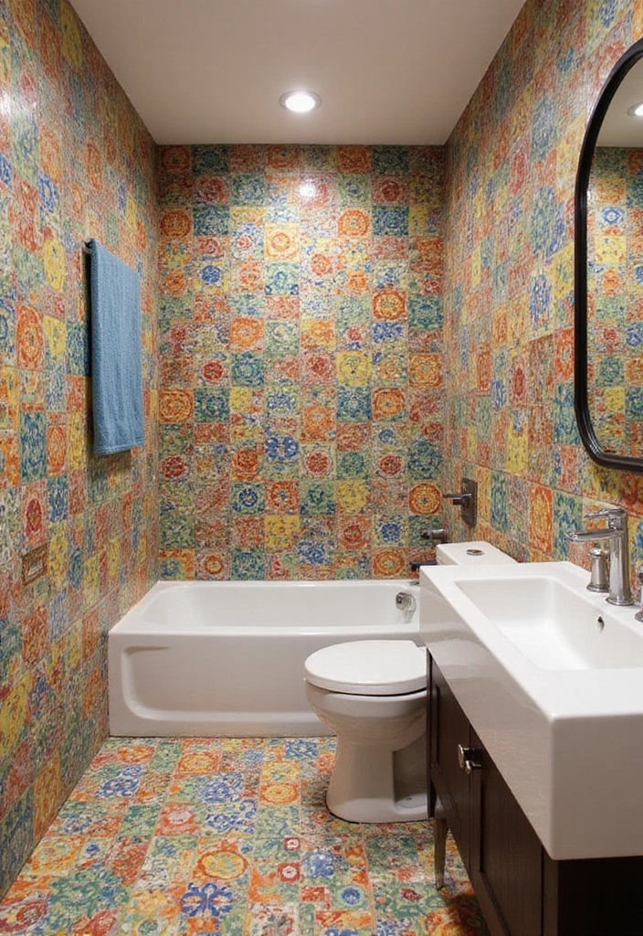 30+ Basement Bathroom Ideas That Actually Work 4 30+ Basement Bathroom Ideas That Actually Work - 4. Colorful Tile Patterns