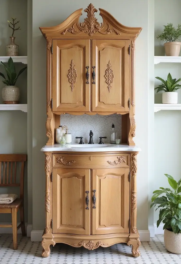 30+ Bathroom Cabinet Ideas That Add Both Style and Storage 1 30+ Bathroom Cabinet Ideas That Add Both Style and Storage - 1. Antique Wooden Cabinets