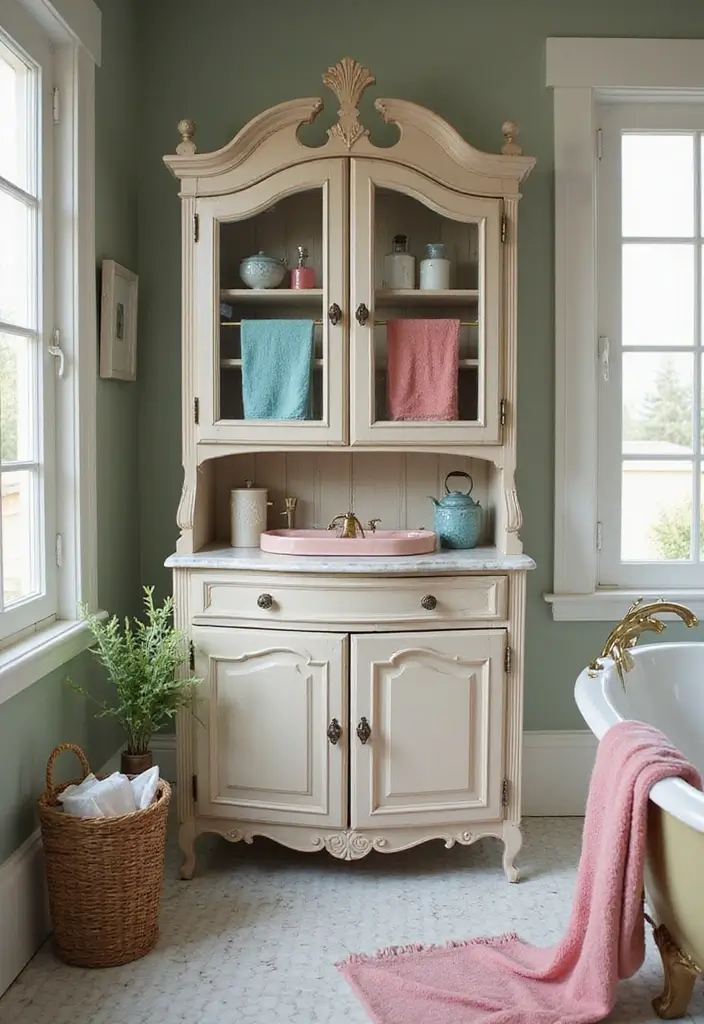 30+ Bathroom Cabinet Ideas That Add Both Style and Storage 11 30+ Bathroom Cabinet Ideas That Add Both Style and Storage - 11. Vintage China Cabinets