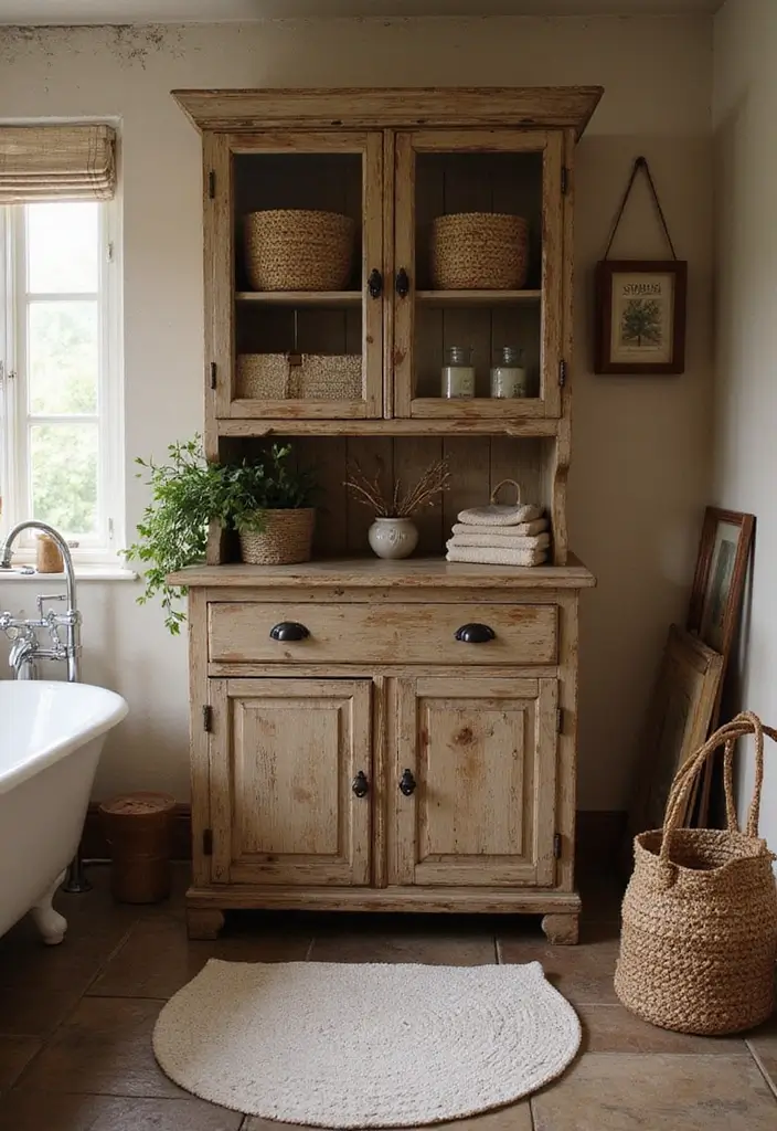30+ Bathroom Cabinet Ideas That Add Both Style and Storage 22 30+ Bathroom Cabinet Ideas That Add Both Style and Storage - 22. Vintage Rustic Cabinets