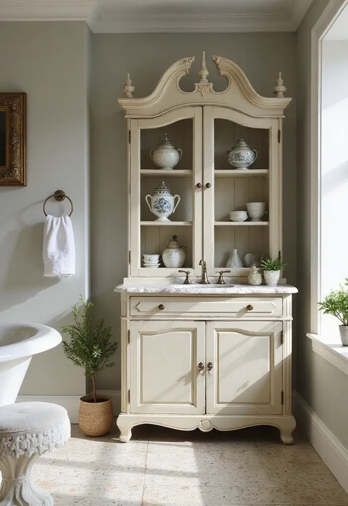 30+ Bathroom Cabinet Ideas That Add Both Style and Storage 24 30+ Bathroom Cabinet Ideas That Add Both Style and Storage - 24. Vintage Foyer Cabinets