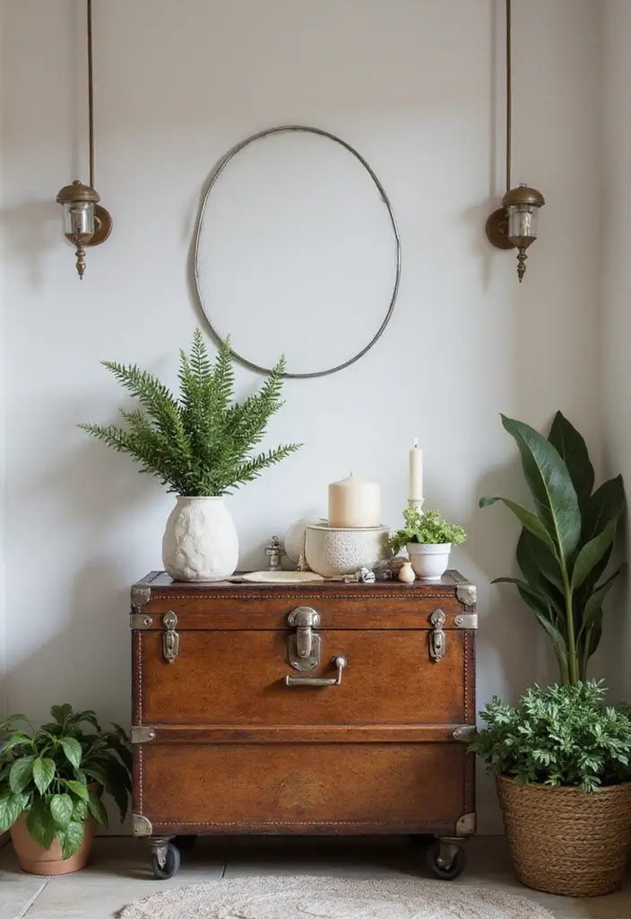 30+ Bathroom Cabinet Ideas That Add Both Style and Storage 27 30+ Bathroom Cabinet Ideas That Add Both Style and Storage - 27. Vintage Trunks with Wheels