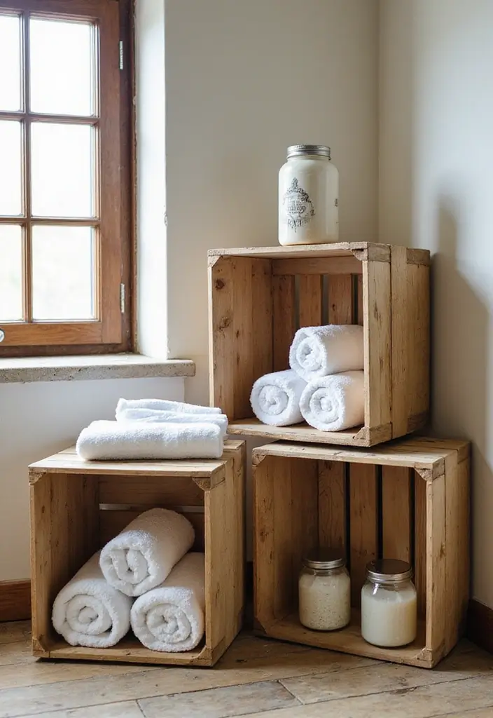 30+ Bathroom Cabinet Ideas That Add Both Style and Storage 9 30+ Bathroom Cabinet Ideas That Add Both Style and Storage - 9. Repurposed Wooden Crates