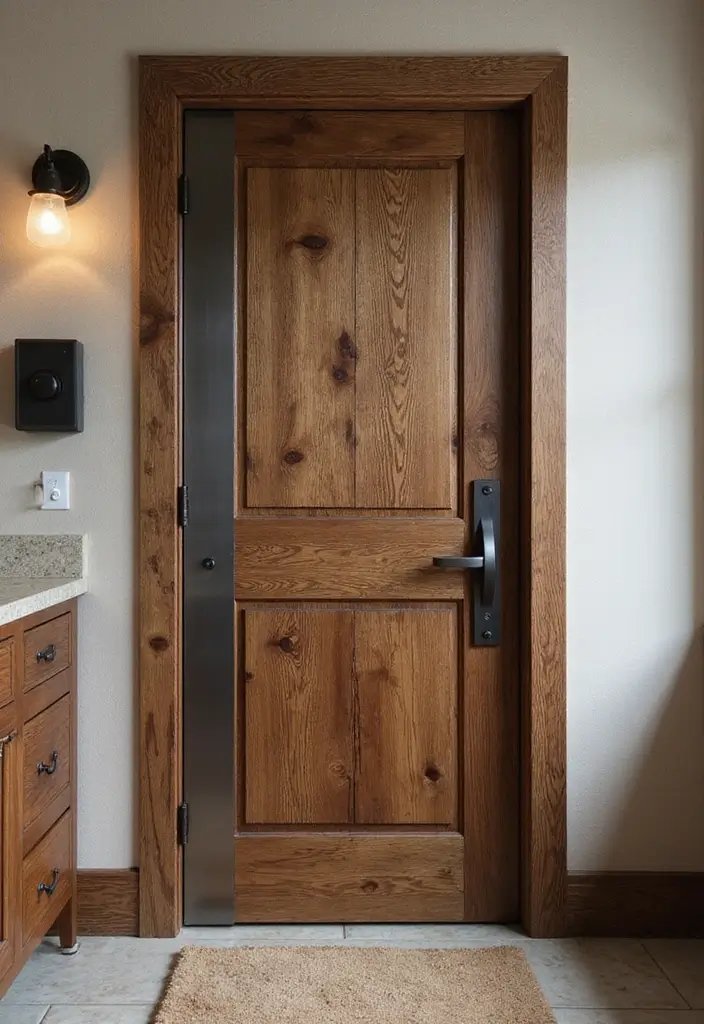 30+ Bathroom Door Ideas That Make a Statement 10 30+ Bathroom Door Ideas That Make a Statement - 10. Metal and Wood Combination Door