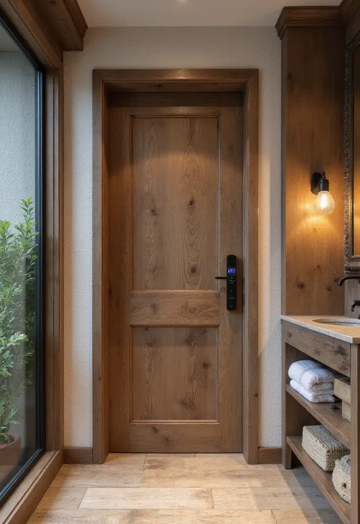 30+ Bathroom Door Ideas That Make a Statement 13 30+ Bathroom Door Ideas That Make a Statement - 13. Rustic Biometric Door