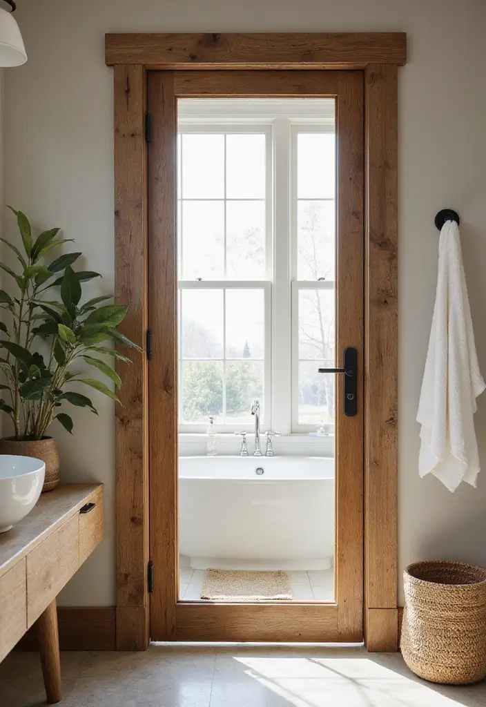 30+ Bathroom Door Ideas That Make a Statement 16 30+ Bathroom Door Ideas That Make a Statement - 16. Rustic Glass Door