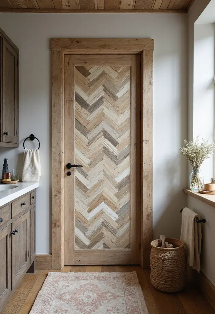 30+ Bathroom Door Ideas That Make a Statement 18 30+ Bathroom Door Ideas That Make a Statement - 18. Chevron Pattern Door