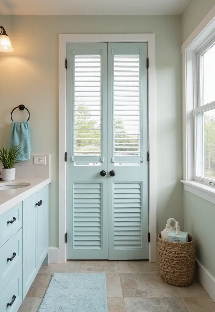 30+ Bathroom Door Ideas That Make a Statement 2 30+ Bathroom Door Ideas That Make a Statement - 2. Shutter-Style Door