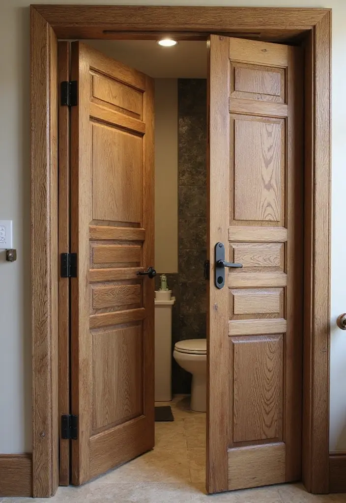 30+ Bathroom Door Ideas That Make a Statement 21 30+ Bathroom Door Ideas That Make a Statement - 21. Rustic Folding Door