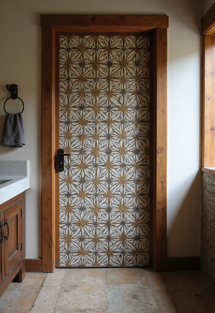 30+ Bathroom Door Ideas That Make a Statement 29 30+ Bathroom Door Ideas That Make a Statement - 29. Geometric Pattern Door