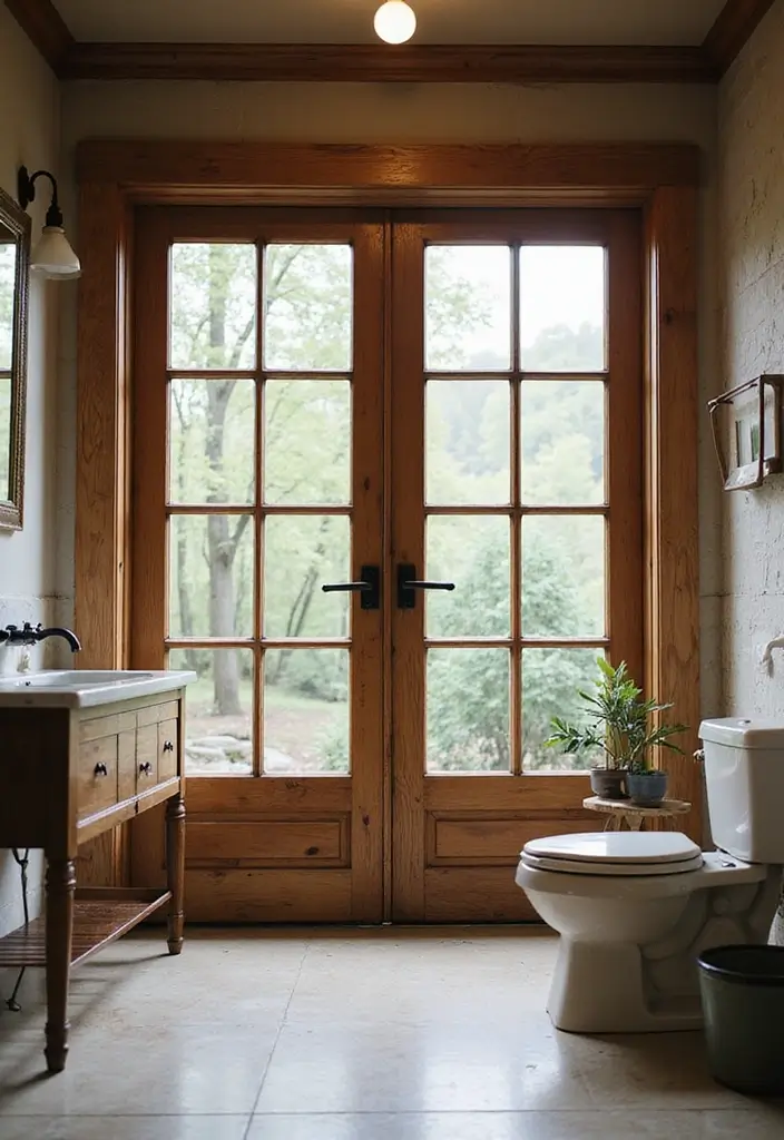 30+ Bathroom Door Ideas That Make a Statement 6 30+ Bathroom Door Ideas That Make a Statement - 6. Rustic French Doors
